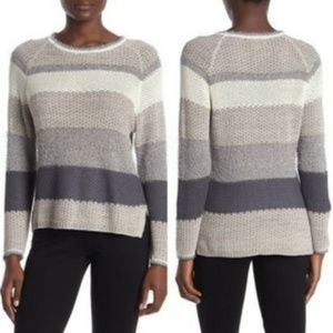 CENY Striped Pullover Crewneck Sweater in Oatmeal